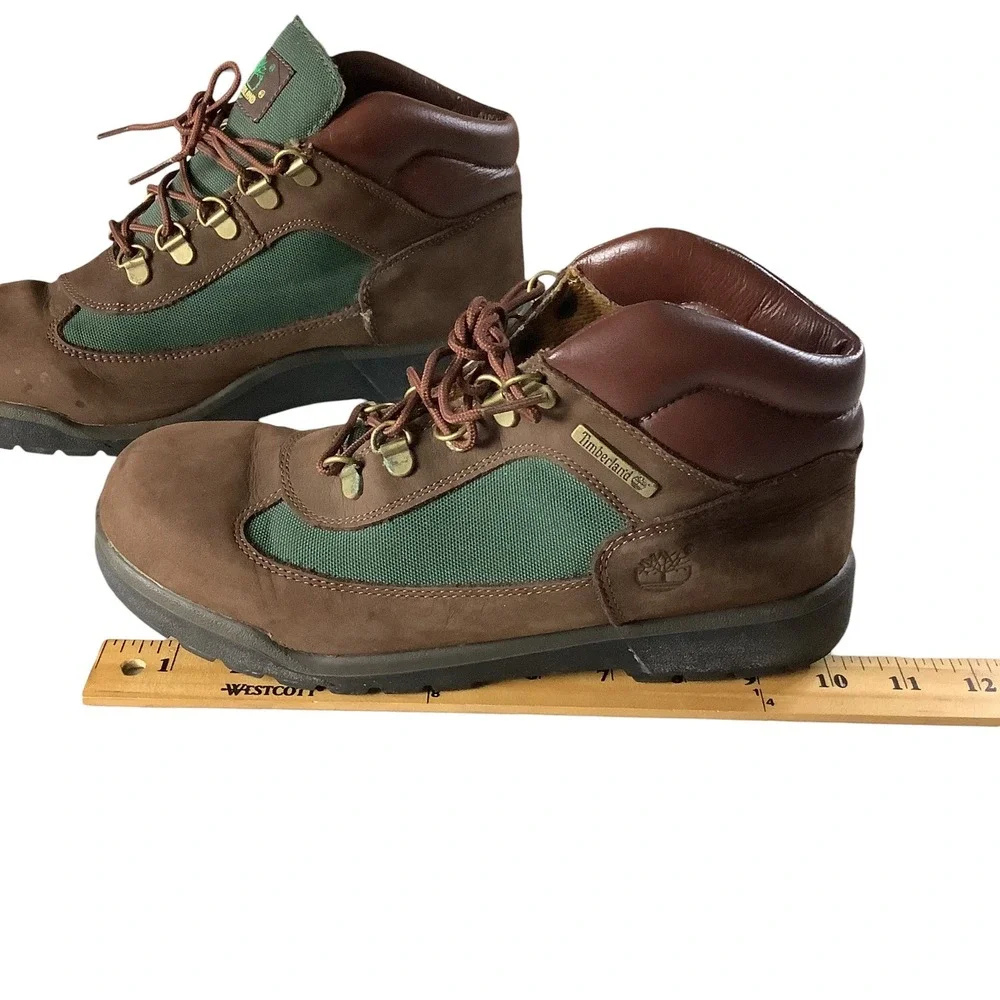 Timberland Field Boots Boys 7 Brown Green Leather Mid Top Gorpcore Lace Up